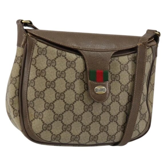 GUCCI GG Supreme Web Sherry Line Shoulder Bag PVC Leather Beige Red - Picture 1 of 15